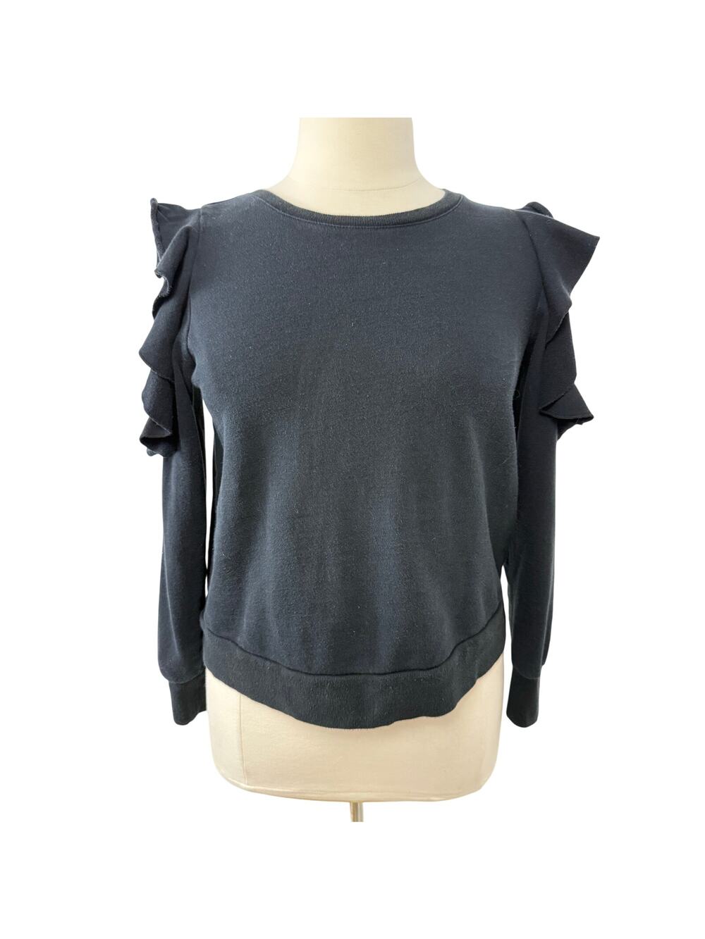 14th & Union Black Ruffle Sleeve Sweatshirt, Size Large